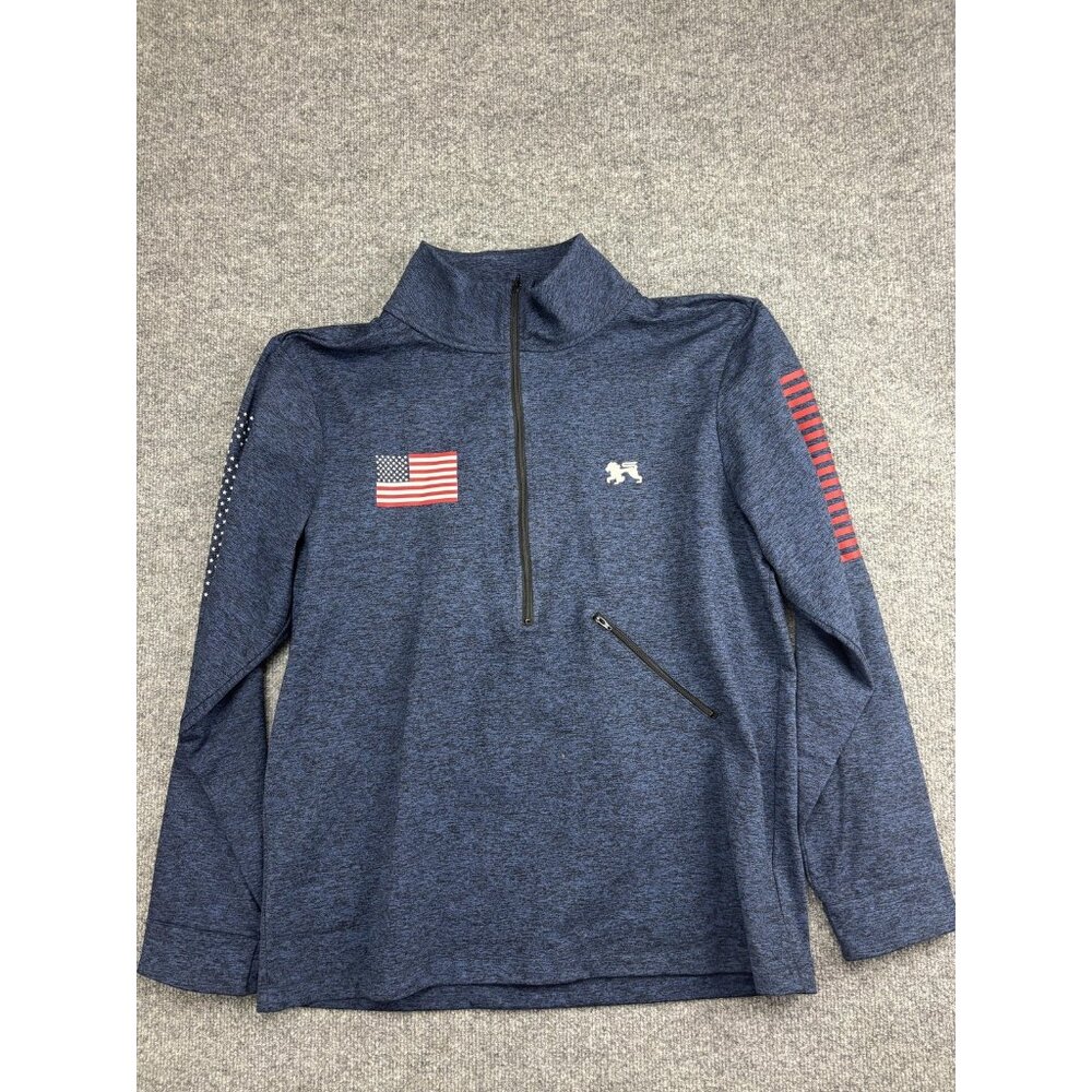 Alial Fital Pullover Mens Large Blue 1/4 Zip Long Sleeve American Flag Top USA